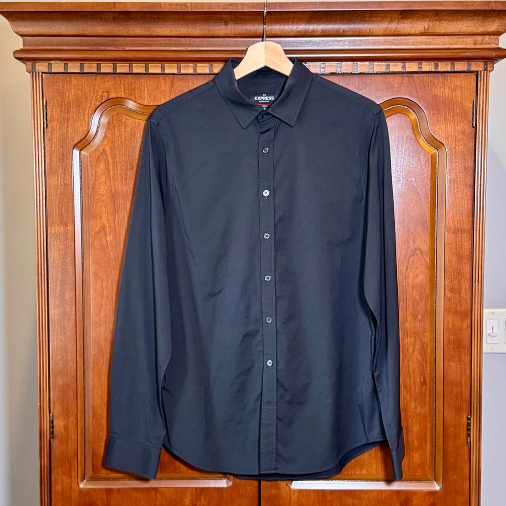Men's Express Black Slim Performance Dress Shirt M